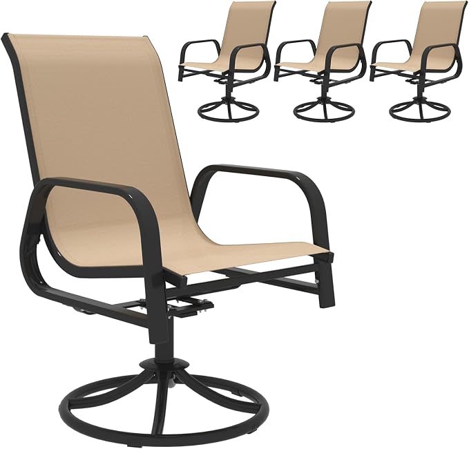 MELLCOM Patio Swivel Chair Set of 4, High Back Textilene Outdoor Dining Chairs with E-Coating Metal Frame, All-Weather Outdoor Furniture Rocker for Backyard, Porch, Garden, Lawn, Beige by MELLCOM