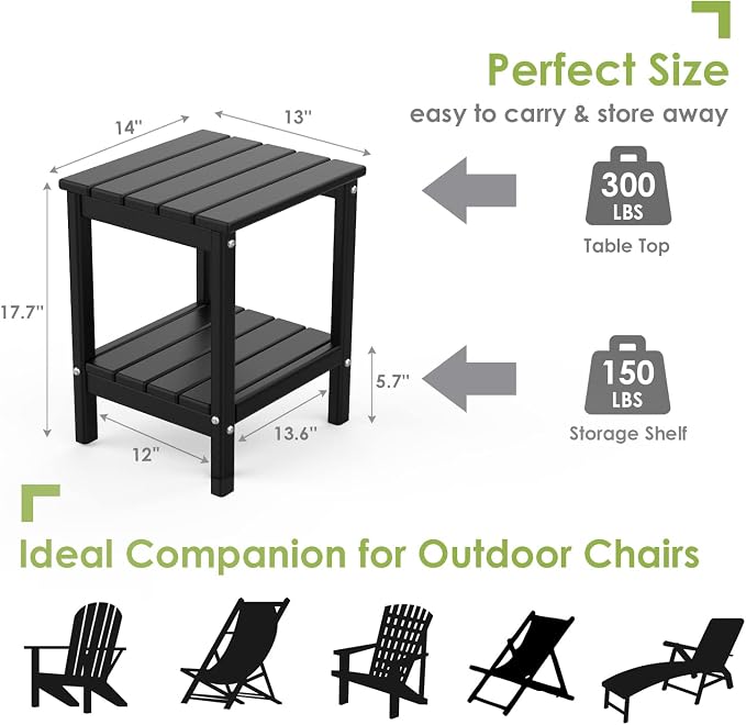 GREENVINES Outdoor Rocking Chair Set | 3-Piece | 2 Rocking Chairs with 1 Side Table | Porch Rocker | HDPE Plastic | Black | Patio Furniture Sets | High Back | Big & Tall | Ladder Back - Image 4