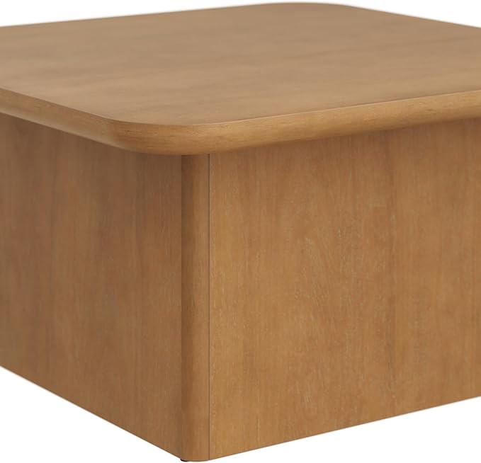 Nathan James Rein Organic Modern Coffee Table, Rustic Wood Square Coffee Table with Rounded Edge, Pedestal Coffee Table for Living Room, Light Brown