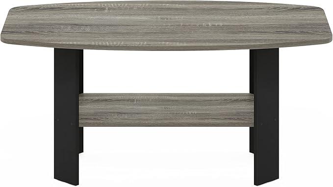 Furinno Coffee Table and End Table Set, French Oak Grey/Black