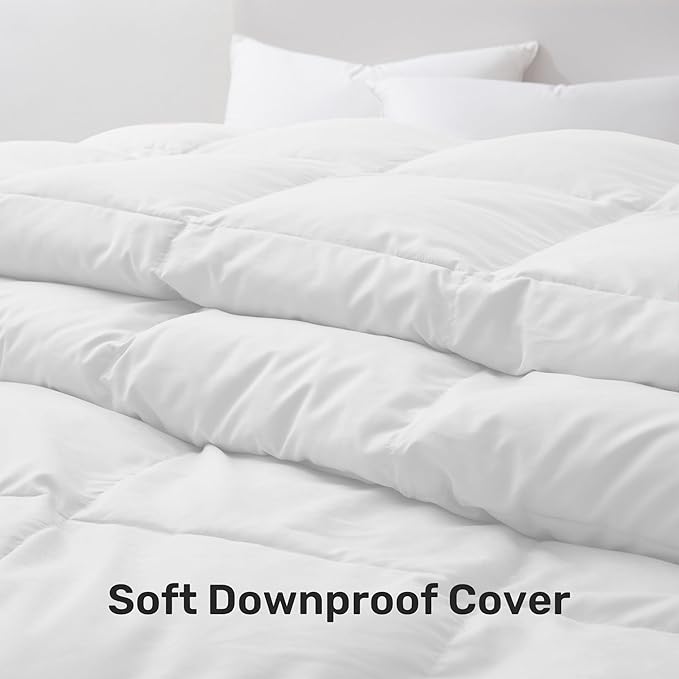 UNIKOME Goose Feather Down Fiber Comforter - All Season Duvet Insert King with Soft Downproof Cover, Cloud-Like Fluffiness Bed Comforters with Corner Tabs (King, White, 88"X104")