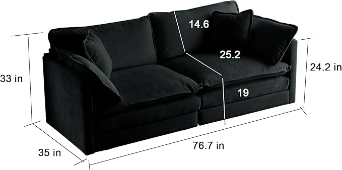 ERYE Oversized Loveseat Sectional Sofa Modern Deep Seat Reversible Chaises Sofa&Couch with 2 Movable Ottomans and 4 Pillows, Modular Sleeper Upholstered Couch for Living Room,Apartment,Studio,Office