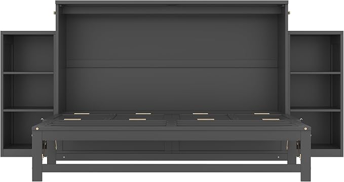 Bellemave Queen Murphy Bed, Cabinet Bed with 2 Shelves and Storage Drawers, Farmhouse Murphy Cabinet, Noisy Free, for Guest Bedroom, Living Room, Office, Vintage Dark Gray