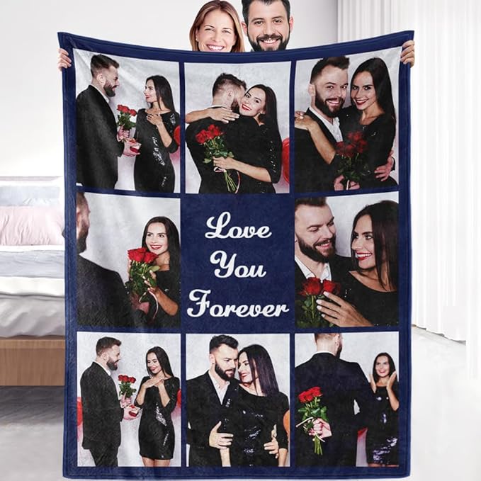 Ships Next Day, Custom Sherpa Fleece Blanket with Photos Text Soft Warm Custom Blanket Personalized Couples Gifts for Boyfriend Girlfriend Customized Picture Blanket Gifts for Christmas Valentines Day