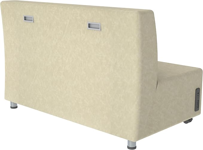 FDP Pro Series Rustic Armless Mobile Sofa with Tech Outlet and USB Charging Distressed Faux Leather, Hand Upholstered Commercial Furniture for Hotel Lobby, Office, Restaurant, Home - Almond