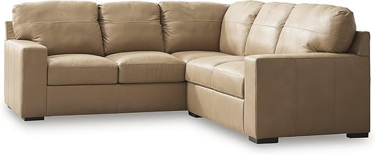 Signature Design by Ashley Bandon Modern Leather Match Left-Arm Facing 2-Piece Sectional with Removable Cushions and Armrest, Light Brown