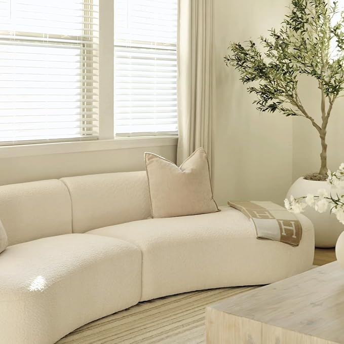 Acanva Modern Curved Sectional Living Room Couch, Minimalist Comfy Boucle Fabric Modular Sofa for Apartment, Home Office, 114" W Right Hand Facing, White