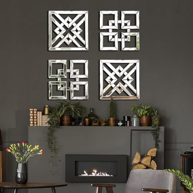 QMDECOR 2 Pack Silver Mirrored Square Wall-Mounted Mirrors Modern Glam Accent Decor for Home - Image 4