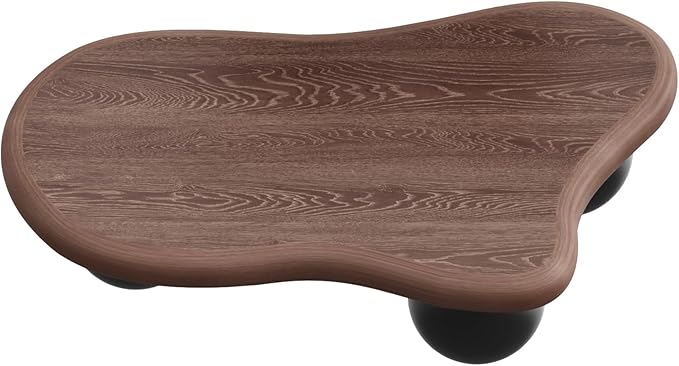 47.2” French Country Rustic Cloud Coffee Table with 3 Ball Legs, Farmhouse Irregular Center Table for Living Room, Low Cute Small MDF Tea Table for Bedroom, Apartment-Walnut Black