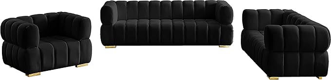 Meridian Furniture 670Black-L Gwen Collection Modern | Contemporary Velvet Upholstered Loveseat with Deep Biscuit Tufting