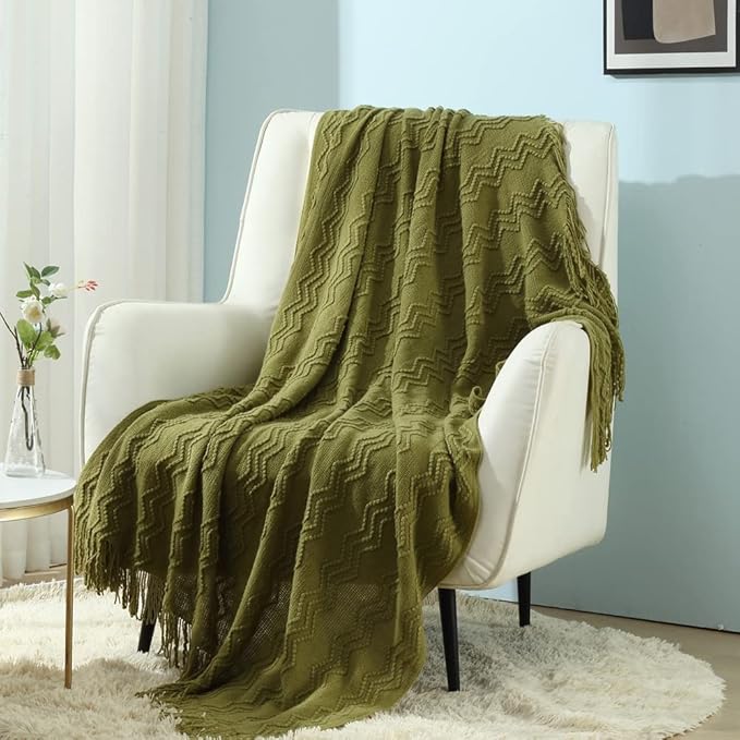 CREVENT Knitted Decorative Throw Blanket for Couch Sofa Chair Bed???Soft Warm Cozy Light Weight for Spring Summer Fall (50''X60'' Avocado Green Christmas Green)