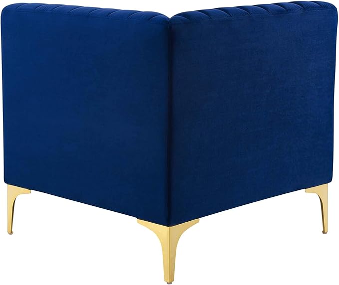 Modway Triumph Channel Tufted Performance Velvet Sectional Sofa Corner Chair, Navy, 31.5 x 31.5 x 30.5