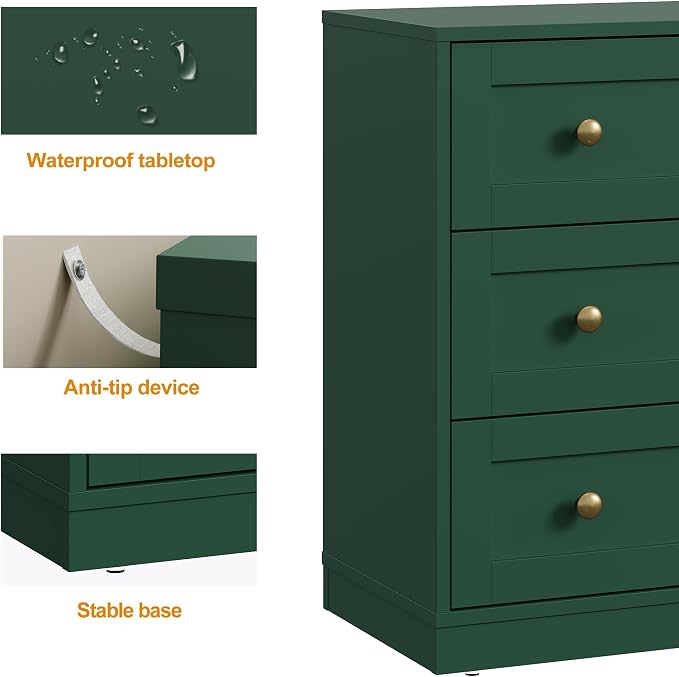 RoyalCraft Small 3 Drawer Dresser, Green Dresser for Bedroom, Wood Nightstand with Drawers, Modern Chest of Drawers for Closet, Living Room, Entryway - Image 6