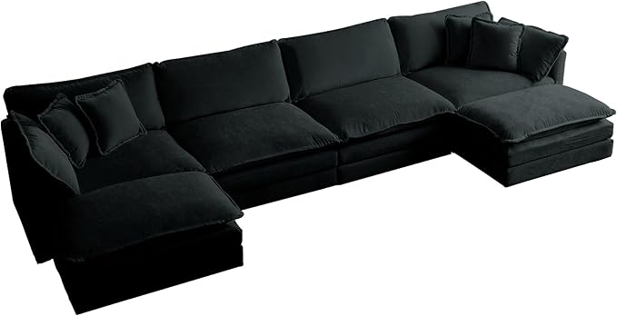 ERYE U-Shaped Oversized Sectional Sofa Modern Deep Seat Reversible Chaises Sofa&Couch with Movable Ottomans and 6 Pillows, Modular Sleeper Upholstered Couch for Living Room, Apartment, Studio, Office
