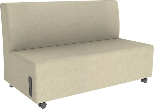 FDP Pro Series Rustic Armless Mobile Sofa with Tech Outlet and USB Charging Distressed Faux Leather, Hand Upholstered Commercial Furniture for Hotel Lobby, Office, Restaurant, Home - Almond