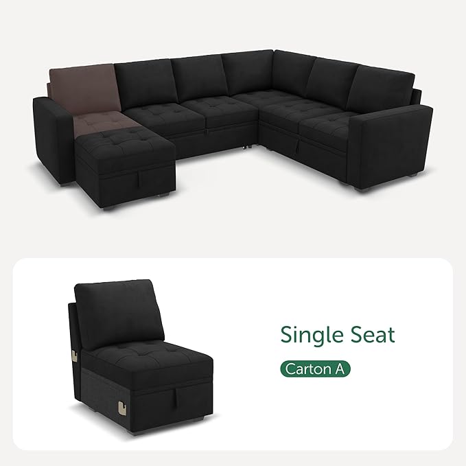 HONBAY Modular Sectional Sleeper Sofa with Pull Out Bed, Armless Chair for Sectional Couch, Black