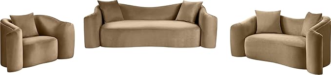 Meridian Furniture 44052Beige-S Destin Collection Modern | Contemporary Sofa with Ultra Luxe Beige 460 GSM Velvet, Rich Curves, 91" W x 34.5" D x 31" H, Beige