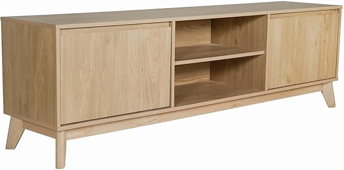 Flash Furniture Hatfield Mid-Century Modern TV Stand for 65+ Inch TV's - Light Natural Laminate Finish - 70" Media Center - Adjustable Center Shelf - Soft Close Doors by FlashFurniture