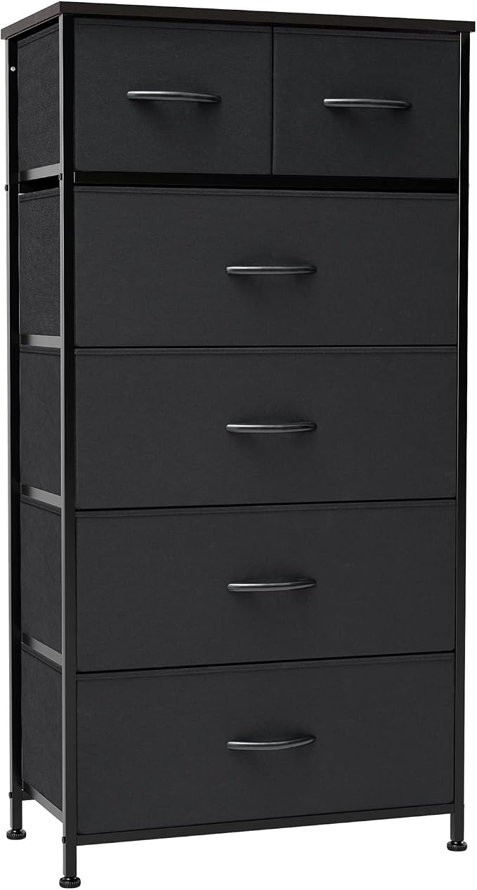 Crestlive Products Vertical Dresser Storage Tower - Sturdy Steel Frame, Wood Top, Easy Pull Fabric Bins - Organizer Unit for Bedroom, Entryway, Closets - 6 Drawers (Black) by CrestliveProducts