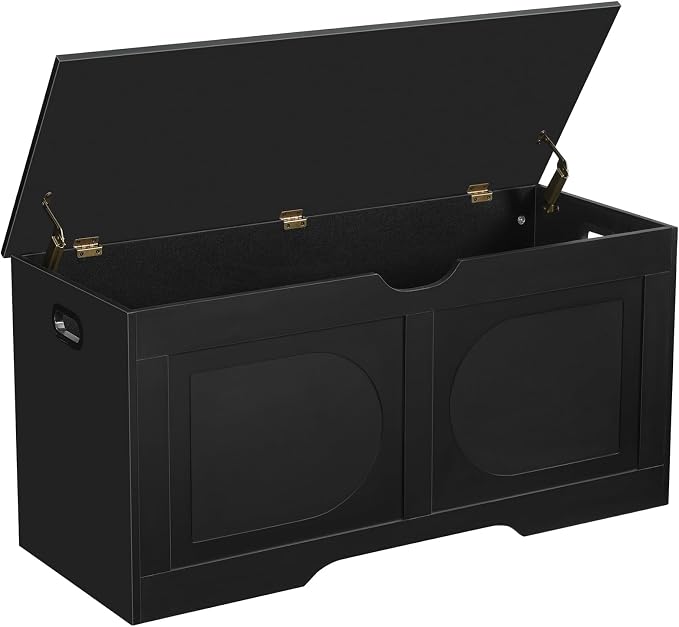 MAHANCRIS Storage Chest, 39.4” Toy Box, Entryway Storage Trunk, Shoe Bench with Storage, Engineered Wood Storage Cabinet with 2 Safety Hinges, Entrance Bench for Living Room, Black SCBK2001 by MAHANCRIS