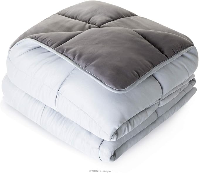 Linenspa Reversible Down Alternative Comforter and Duvet Insert, Oversized King – All-Season Comforter with Box Stitch and 8 Duvet Loops – Bedding for Kids, Teens, and Adults – Stone / Charcoal