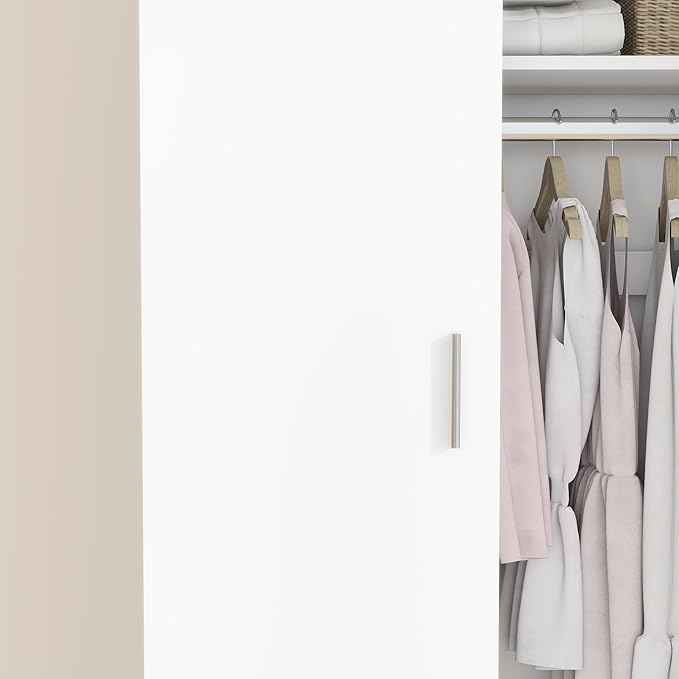 Panana 2 Door Wood Wardrobe Cabinet Closet with Hanging Rail and 2 Shelves, Bedroom Armoire for Storage (White)