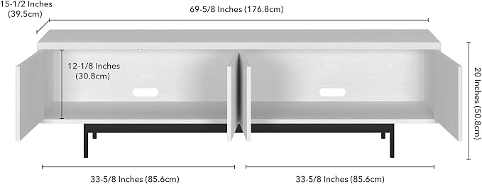 Henn&Hart Whitman, 70'' Rectangular TV Stand, White - Image 3