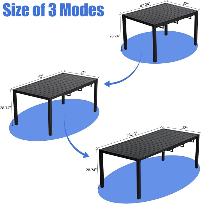 MEOOEM Expandable Patio Dining Set for 8, Modern 8 Seat Outdoor Dining Table Set with Swivel Chairs 450LBS, All Weather Heavy Duty 9 Piece Outdoor Dining Set for Outside, Garden, Backyard, Grey - Image 3