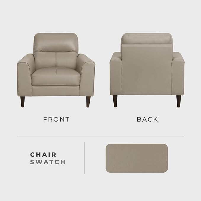 Lexicon Leather Match Accent Chair, Modern Sofa Armchair, Oversized Seat, Solid Wood Legs,Top Grain Leather Lounge Chair for Living Room, Bedroom, Office, Apartment, Waiting Room, Latte