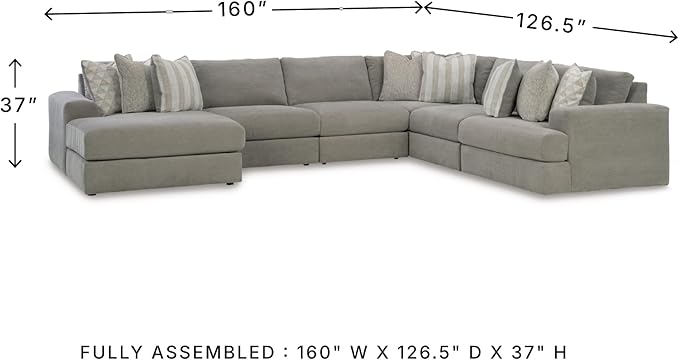 Signature Design by Ashley Avaliyah Contemporary Right-Arm Facing 6-Piece Sectional with Armrest, Throw Pillows and Reversible Cushions, Gray