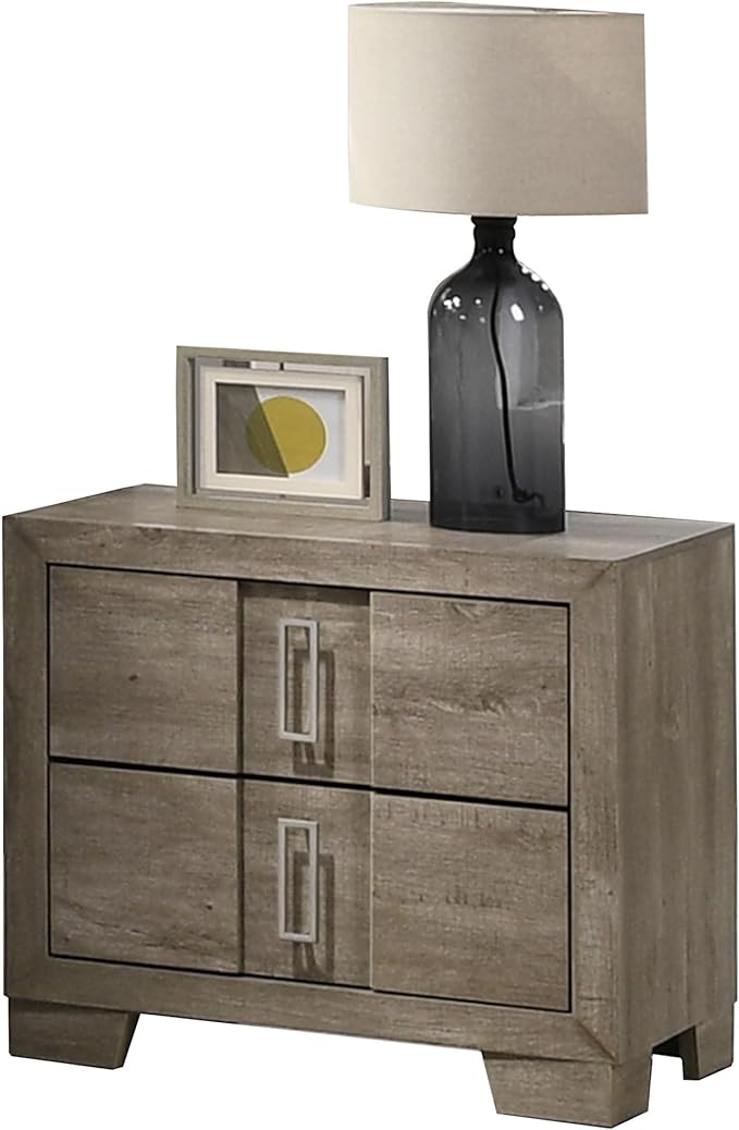 Kings Brand Furniture Dawson Modern 6-Piece King Size Farmhouse Style Bedroom Set in Light Brown Finish - Bed with LED Lights, Dresser, Mirror, Chest & 2 Nightstands