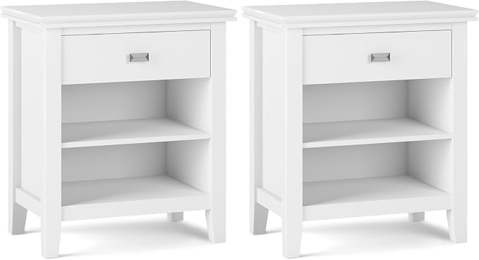 SIMPLIHOME Artisan Solid Wood 24 inch Wide Transitional-Style Bedside Nightstand Tables in White for the Living Room and Bedroom (Set of 2) by SimpliHome