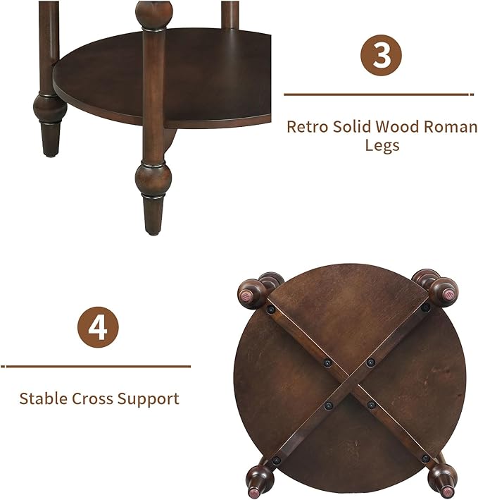 LKTART Nesting End Table for Living Room,Round Solid Wood Frame Nest Side Tables with Storage,Retro Accent Center Table for Small Space Apartment (25''D×24''H-Dark Brown)