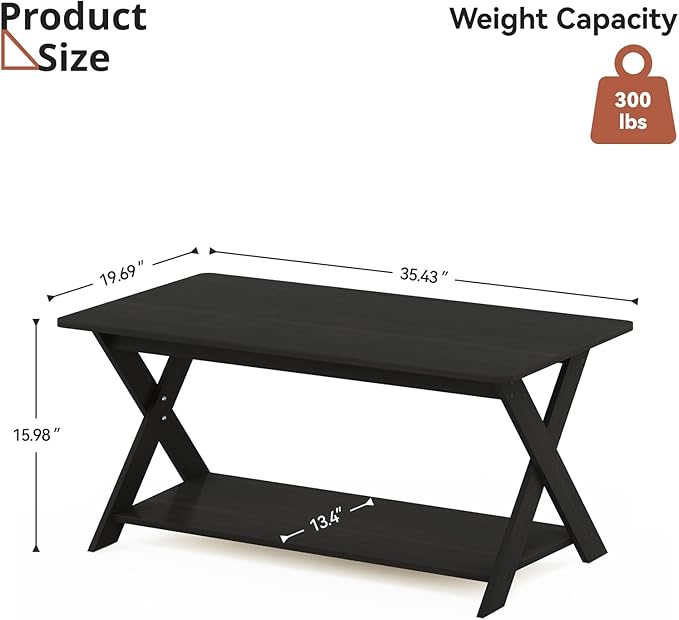 Modern Coffee Table with Storage Shelf, Simple Rectangular Tea Tables for Living Room Bedroom Home Office Black Oak