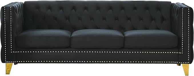 KEIKI Tufted Velvet 3+2 Seat Sofa Couch for Living Room, Buttons Tufted Square Arm Couch for Home Apartment, Black