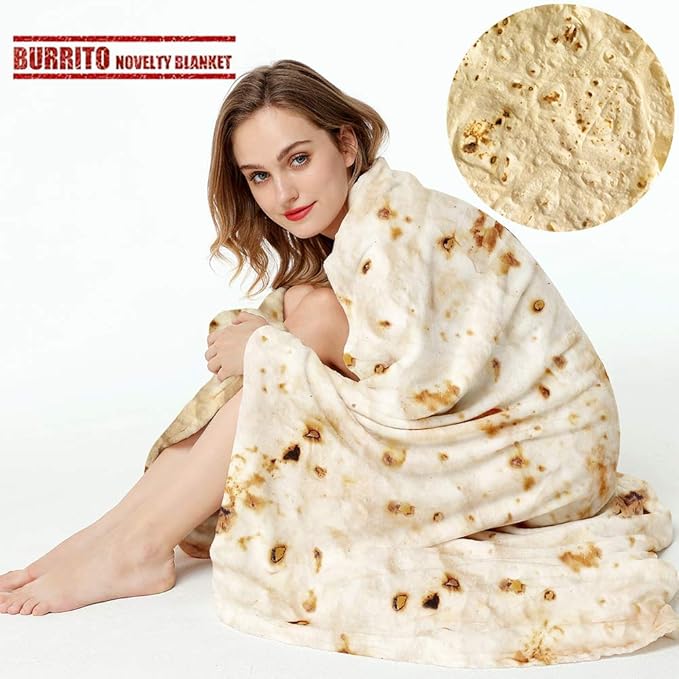 LetsFunny Burrito Tortilla Throw Blankets for Adults Teen Kids, Double Sided Tortilla Taco Wrap Blankets, Novelty Realistic Flannel Food Round Blankets, Unique Funny Gift for Girl Women 47in