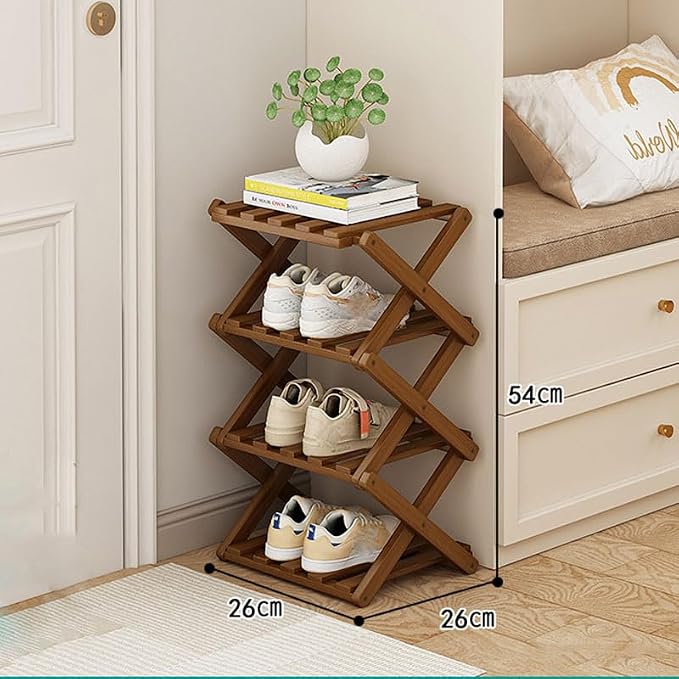 YYW Shoe Rack, Foldable Bamboo Shoes Shelf, Freestanding Shoe Storage Organiser for Entryway, Hallway, Bedroom, Closet (Brown, 4 Layers) - Image 2