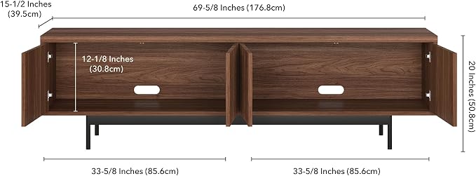 Henn&Hart Fluted TV Stand for TVs up to 75" with 2 Open-Concept Ribbed Storage Cabinets for Living Room, Family Room, or Office, Medium Walnut - Image 3