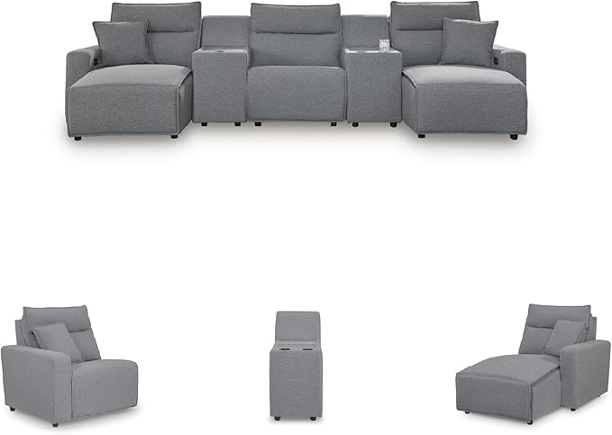 Signature Design by Ashley Modern ModMax II Stain Resistant U-Shape Symmetrical 5-Piece Power Reclining Sectional with Chaise, Storage Console and Adjustable Headrest, Gray