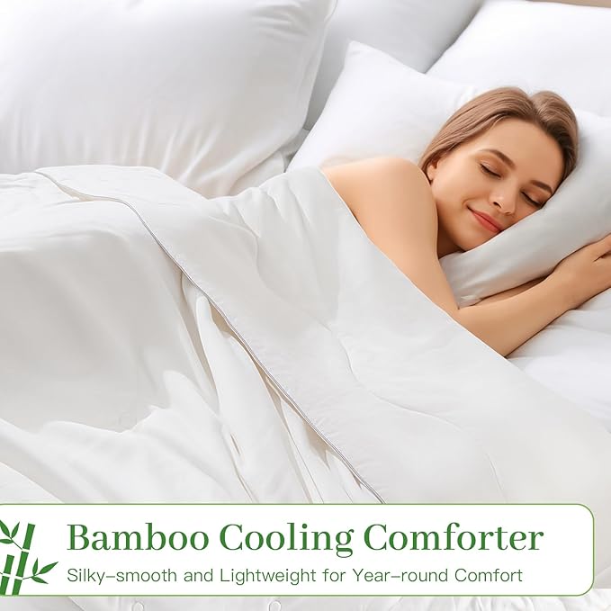 NEXHOME PRO 100% Viscose Derived from Bamboo Comforter Queen Size - Summer Cooling & Moisture-Wicking Bedding - All Season Lightweight Design - Natural Organic Queen Duvet Insert