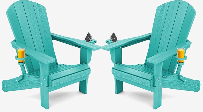 SERWALL Adirondack Chair with Cup Holders - Composite Adirondack Chairs Set of 2 HDPE Outdoor Chairs All Weather Use- Aruba by SERWALL