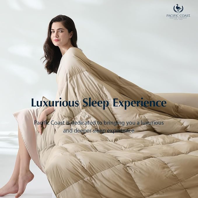Pacific Coast Summer Goose Feather and Down Fiber Comforter King Size, Breathable Duvet Insert for Summer and Hot Sleepers, Natural Cooling Tencel Lyocell Shell, 8 Corner Tabs, Khaki Brown, 106x90