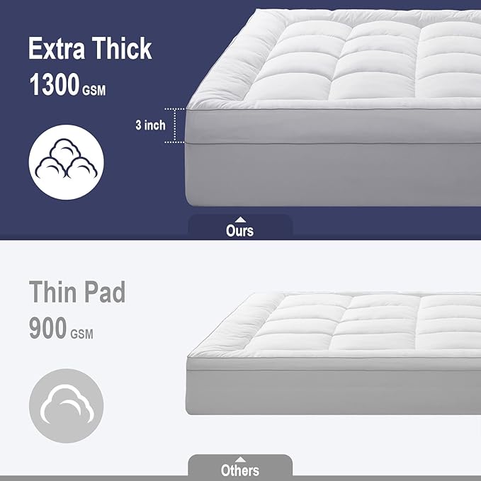 HYPREST Mattress Topper Twin, Extra Thick Down Alternative Mattress Topper 1300 GSM, 100% Cotton Cooling Soft Quilted Plush Pillow Top Mattress Pad 8-24"