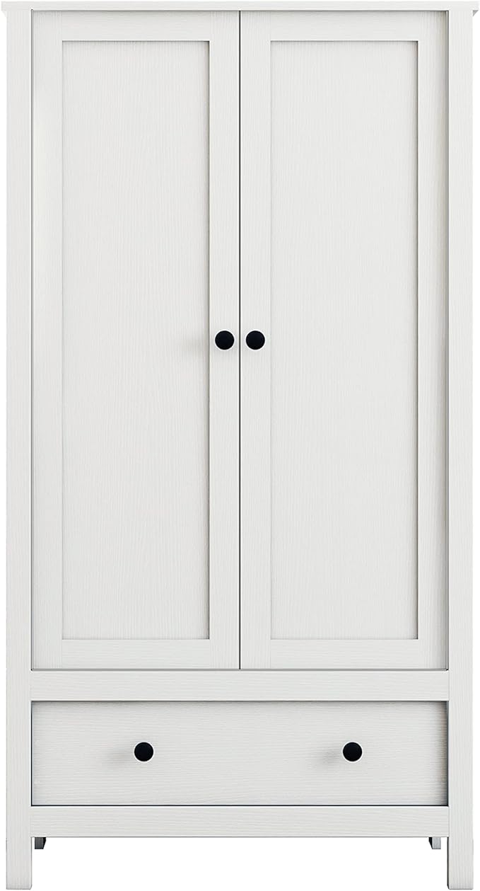 Panana 2 Door Wardrobe, Armoire with Drawer for Bedroom (White)