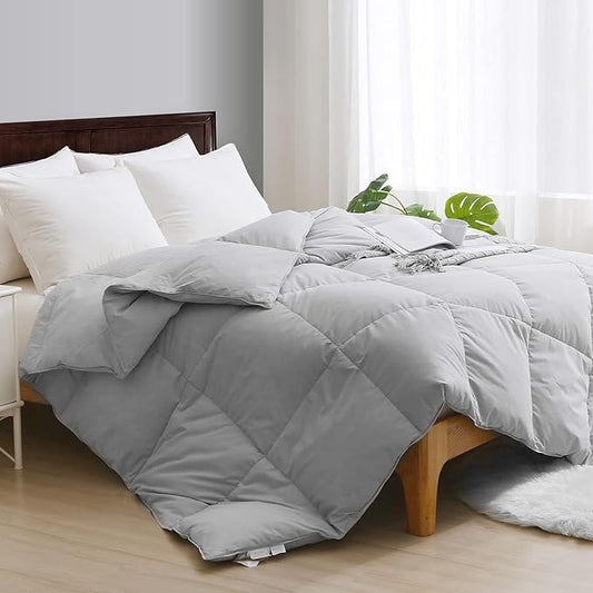 APSMILE Twin Size Feathers Down Comforter - Ultra Soft All Seasons Grey Organic Cotton Duvet Insert Medium Warm Quilted Bed Comforter with Corner Tabs (68x90, Cloud Grey)