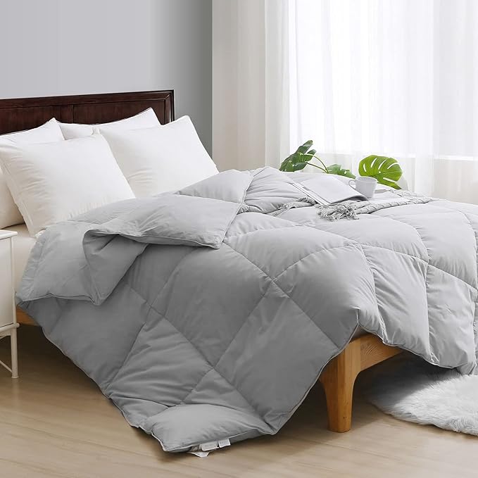 APSMILE King Size Feather Down Comforter - Ultra Soft All Seasons Grey Organic Cotton Duvet Insert Medium Warm Quilted Bed Comforter with Corner Tabs (106x90, Cloud Grey)