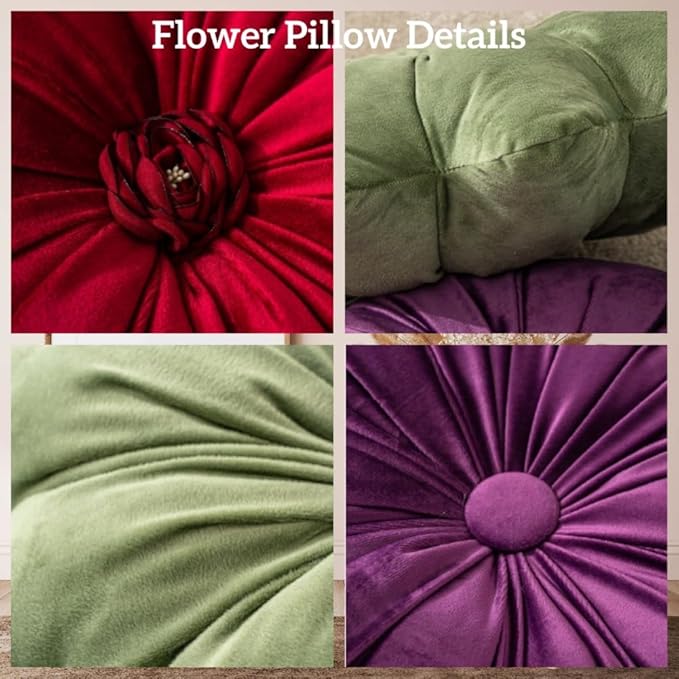 Flower Pillow Cushion Round Decorative Throw Pillow 15.7 Velvet Flower Shaped Pillow for Sofa Couch Vanity Chair Bed