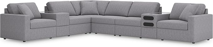 Signature Design by Ashley Modern Modmax Stain Resistant L-Shape Left-Arm Facing 8-Piece Sectional with Audio and Storage Consoles, Gray