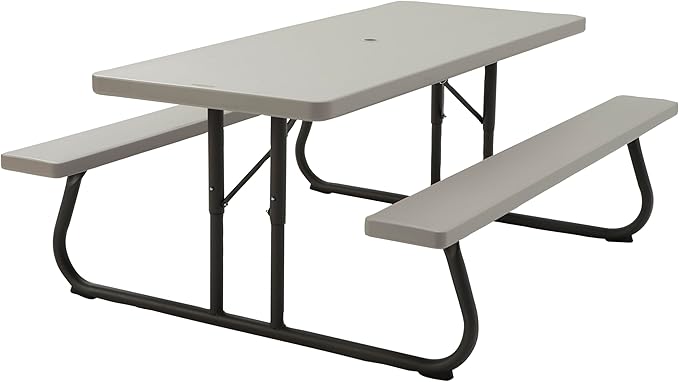 LIFETIME 6‑Foot Folding Picnic Table, Outdoor Portable Bench Seating for 8, UV‑Protected HDPE, Powder‑Coated Steel Frame, Stain‑Resistant, Folds Flat for Storage by Lifetime