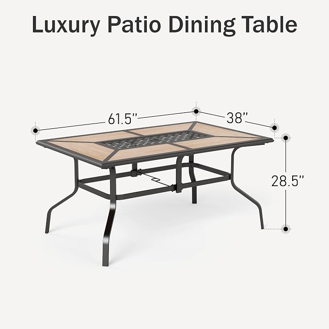 PHI VILLA Outdoor Dining Table for 6, Rectangular Metal Wrought Iron Table with Polywood Tabletop and Umbrella Hole, Large Heavy-Duty Furniture for Patio, Deck, Yard, Porch - Image 3